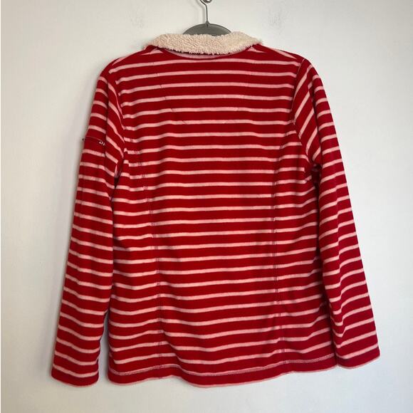 LL Bean Womens Full Zip Red White Striped Fleece Jacket Size M Outdoors Holiday - Picture 5 of 11